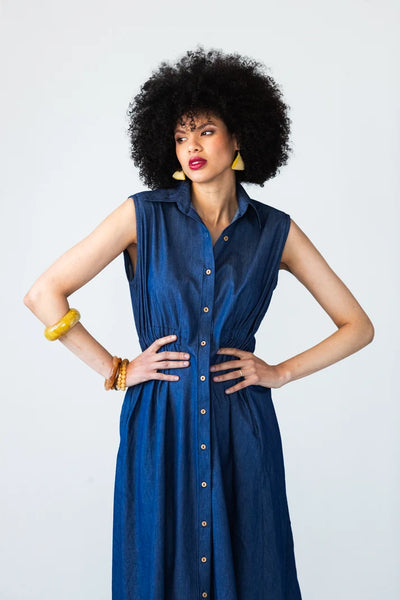 Sutton Sleeveless Shirt-Dress in Denim
