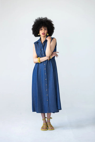 Sutton Sleeveless Shirt-Dress in Denim