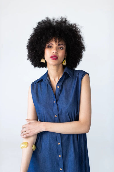 Sutton Sleeveless Shirt-Dress in Denim