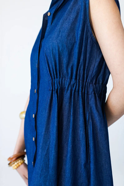 Sutton Sleeveless Shirt-Dress in Denim