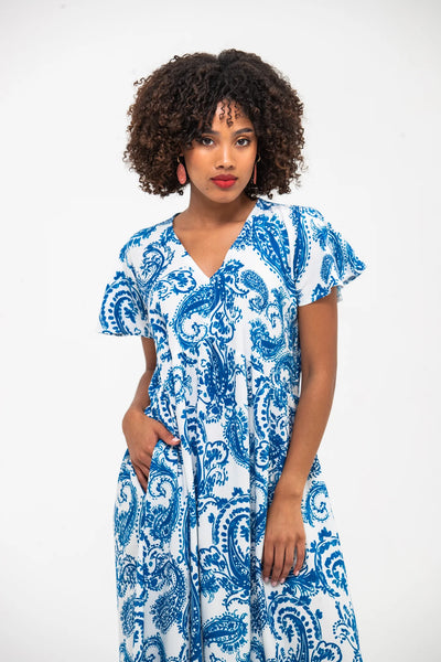 Riveria Dress - Blue Paisley