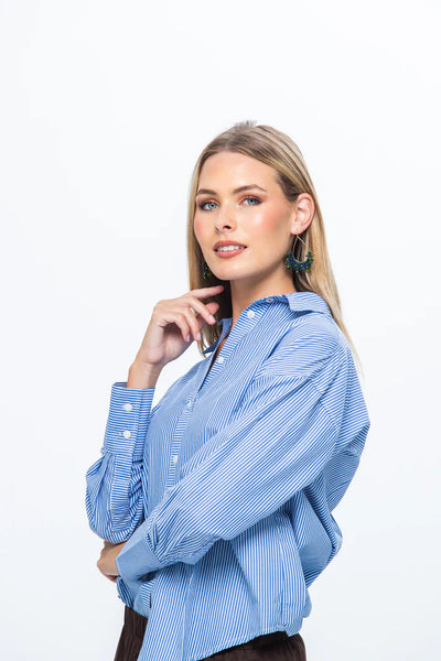 Hepburn Winter Shirt - Blue & White Stripe