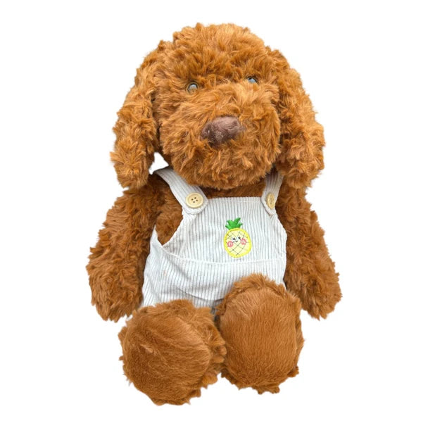 Plush Soft Toy 30cm – Brown Puppy White Dungarees