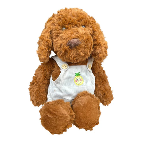 Plush Soft Toy 30cm – Brown Puppy White Dungarees