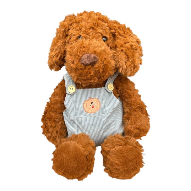 Plush Soft Toy 30cm – Brown Puppy Grey Dungarees
