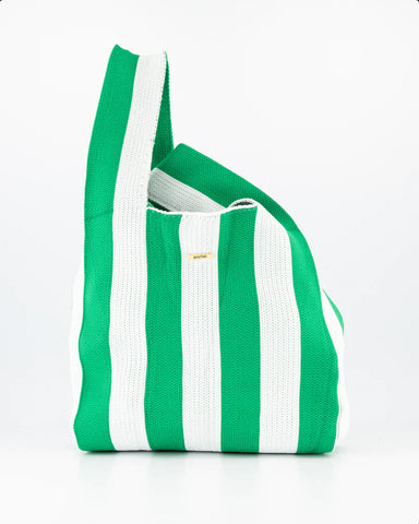 Green and White Vertical Stripe Shopper
