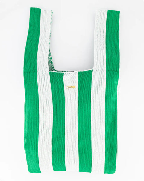 Green and White Vertical Stripe Shopper