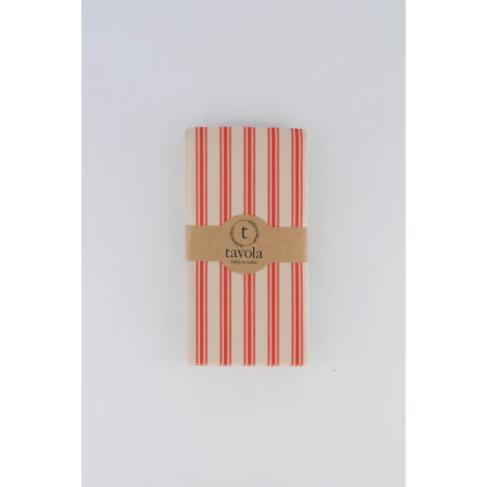 Tavola Biodegradable Slim napkins - Pebble & Red Thin Stripe