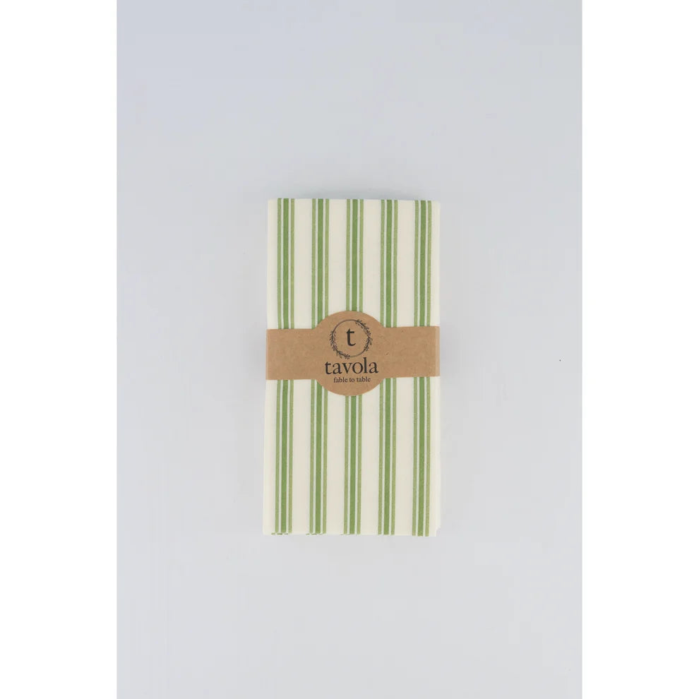 Tavola Biodegradable Slim napkins - Cream & Green Thin Stripe