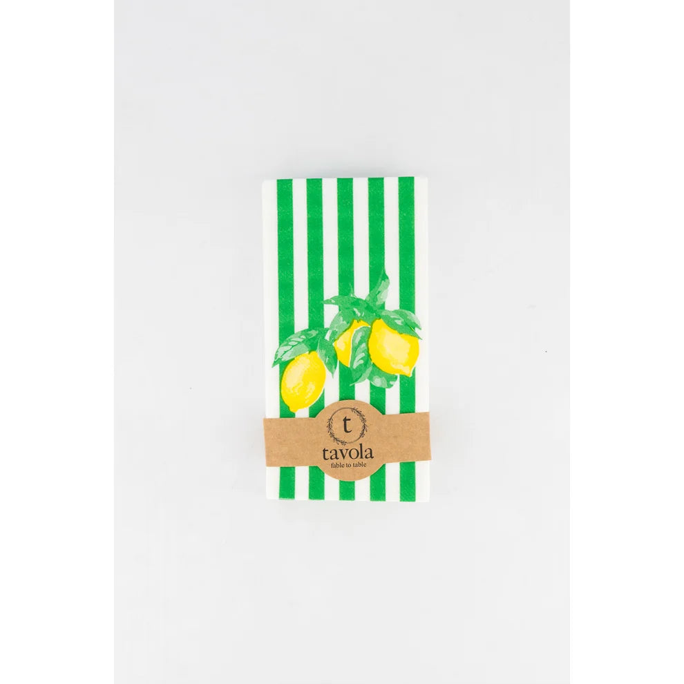 Tavola Biodegradable Slim napkins - Green Stripe & Lemon