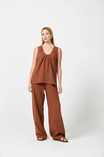 Rosalie Linen Palazzo - Canyon Clay
