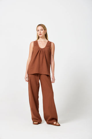 Rosalie Linen Palazzo - Canyon Clay