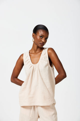 Rosalie Scoop Neck Top - Almond Milk