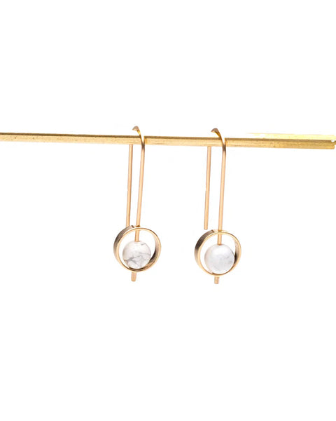 Gwen Earrings Gold - White Howlite