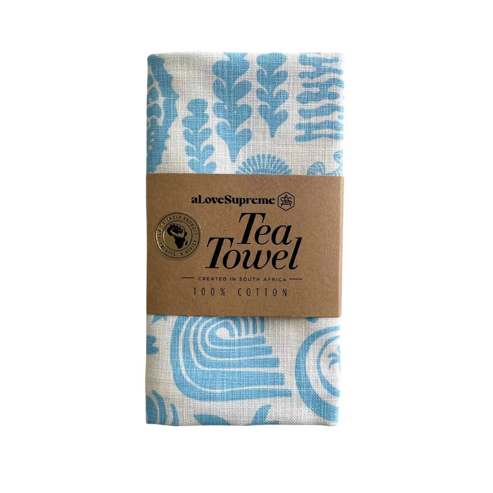 Tea Towels / Africa Deep (Light Blue on White)