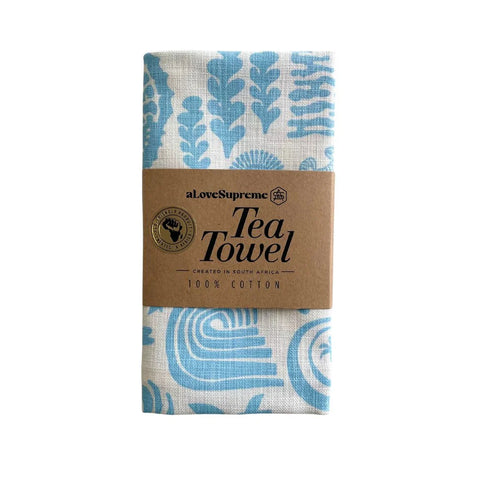 Tea Towels / Africa Deep (Light Blue on White)