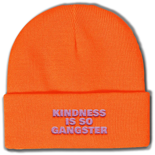 TLM Embroidered Knitted Beanie Orange "Kindness is so Gangster"