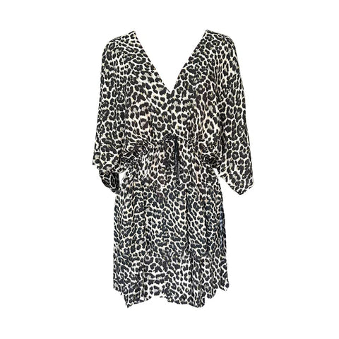 Wanderland Leopard Ebony Ivory Kaftan Dress Mini