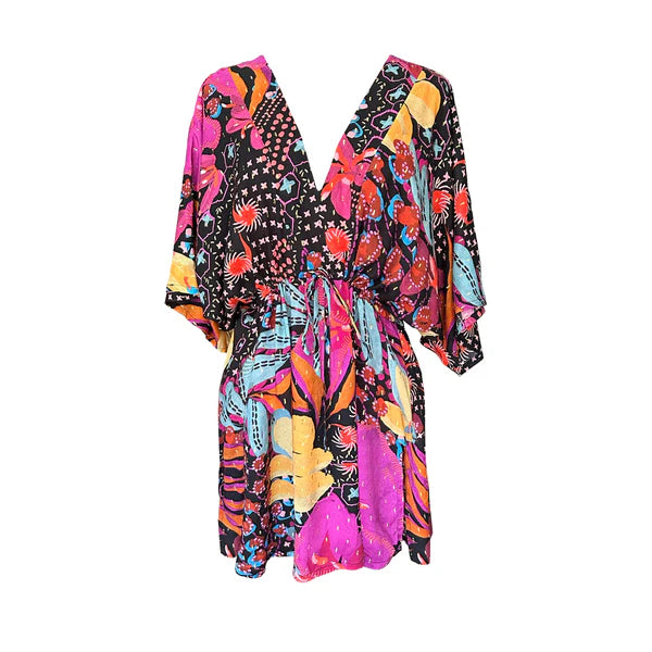 Wanderland Floral Black Kaftan Dress Mini