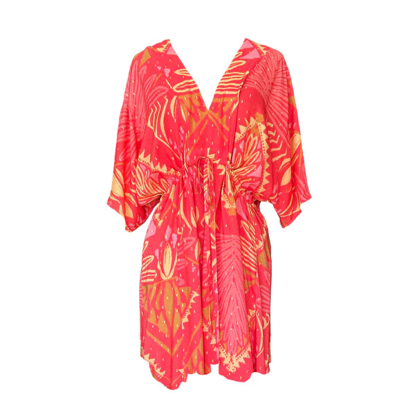 Wanderland Tribal Coral Kaftan Dress Mini