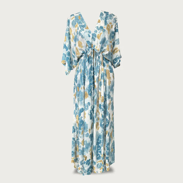 SALE Blue and Gold Leopard Kaftan Dress