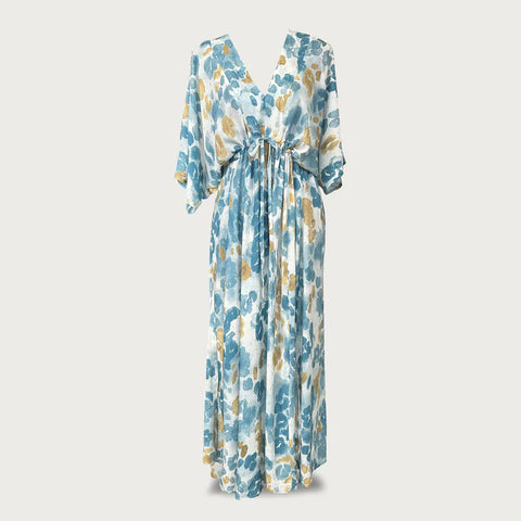 SALE Blue and Gold Leopard Kaftan Dress