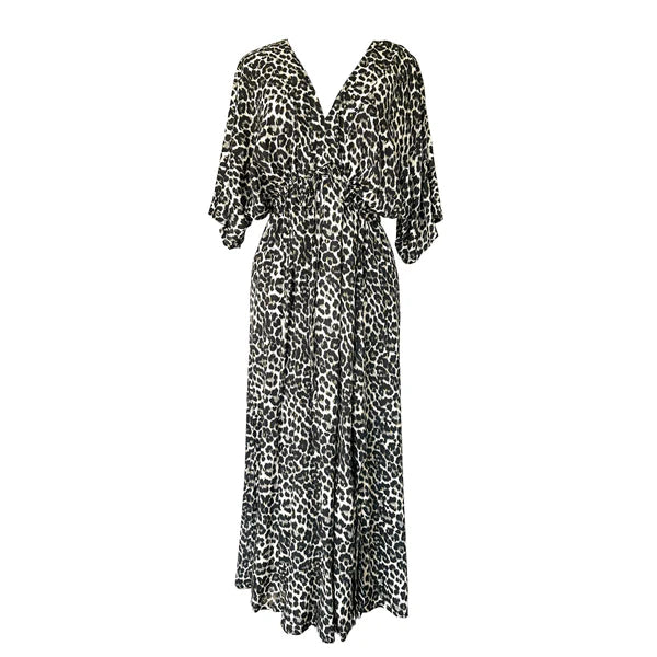 Wanderland Leopard Ebony Ivory Kaftan Dress Maxi