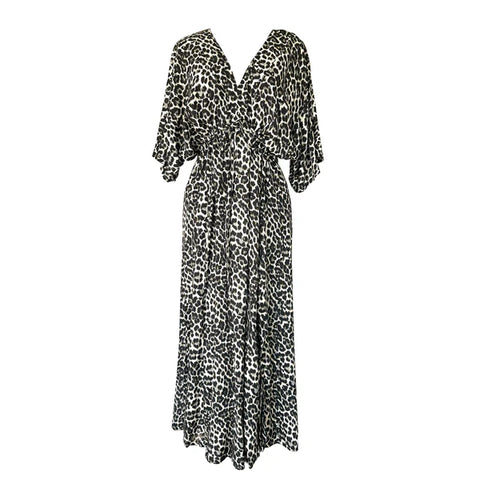 Wanderland Leopard Ebony Ivory Kaftan Dress Maxi