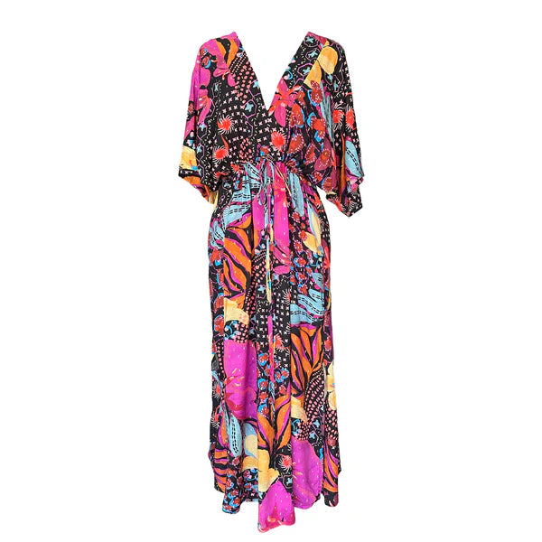 Wanderland Floral Black Kaftan Dress Maxi