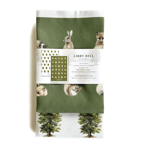 Set of two Woodland Cotton Tea Towels