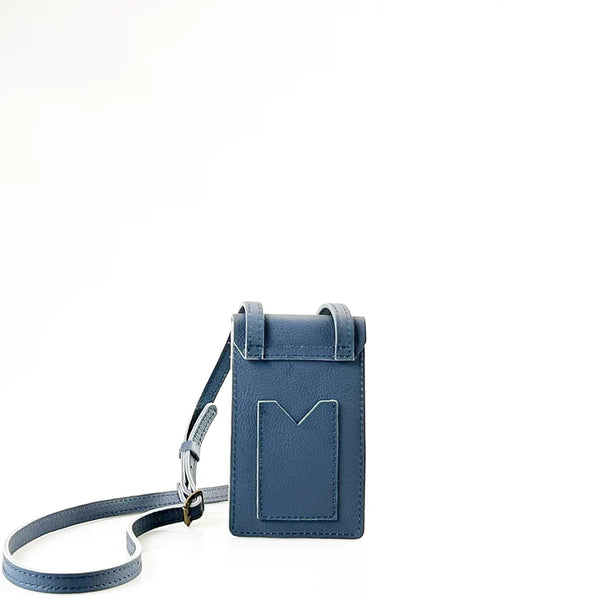 Benji Minimalist Pebble Leather Phone Bag - Orion Blue