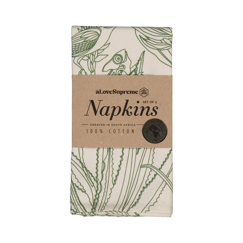 Fabric Napkins (2 Set) / Bloom Essence (Olive on Cream)