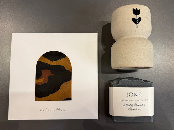 Scarf, soap and candle holder hamper
