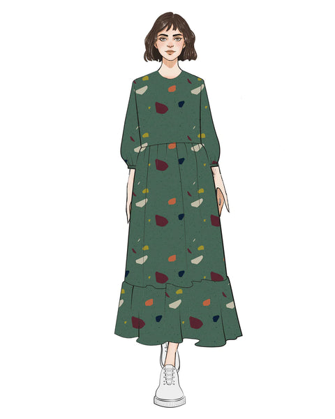 Good Clothing Tea Frill Dress - Green Terrazzo