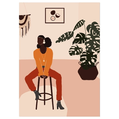 Wooden A4 Wall Art - Lady on stool