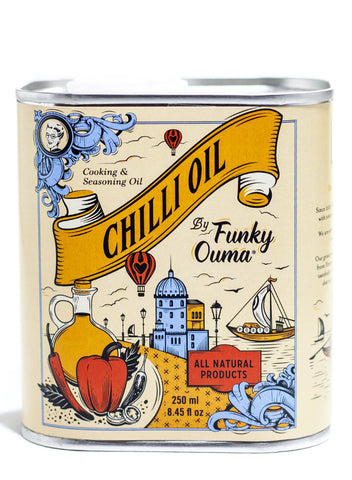 Funky Ouma Chilli oil in a tin