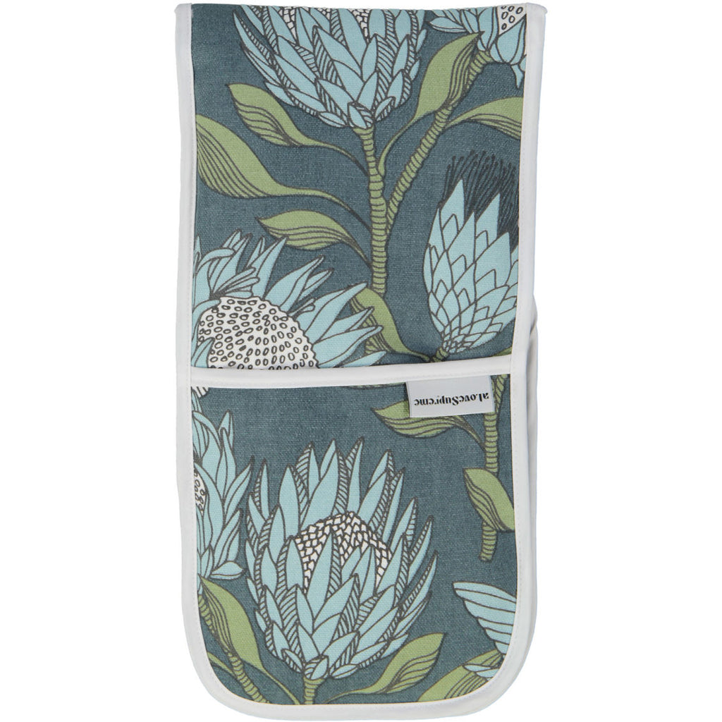 Oven Gloves (Joined) - Protea (Blue on Gunmetal)
