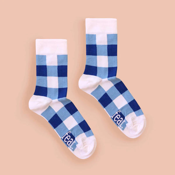 Ladies’ Blue Plaid socks (Cobalt and Tourmaline)